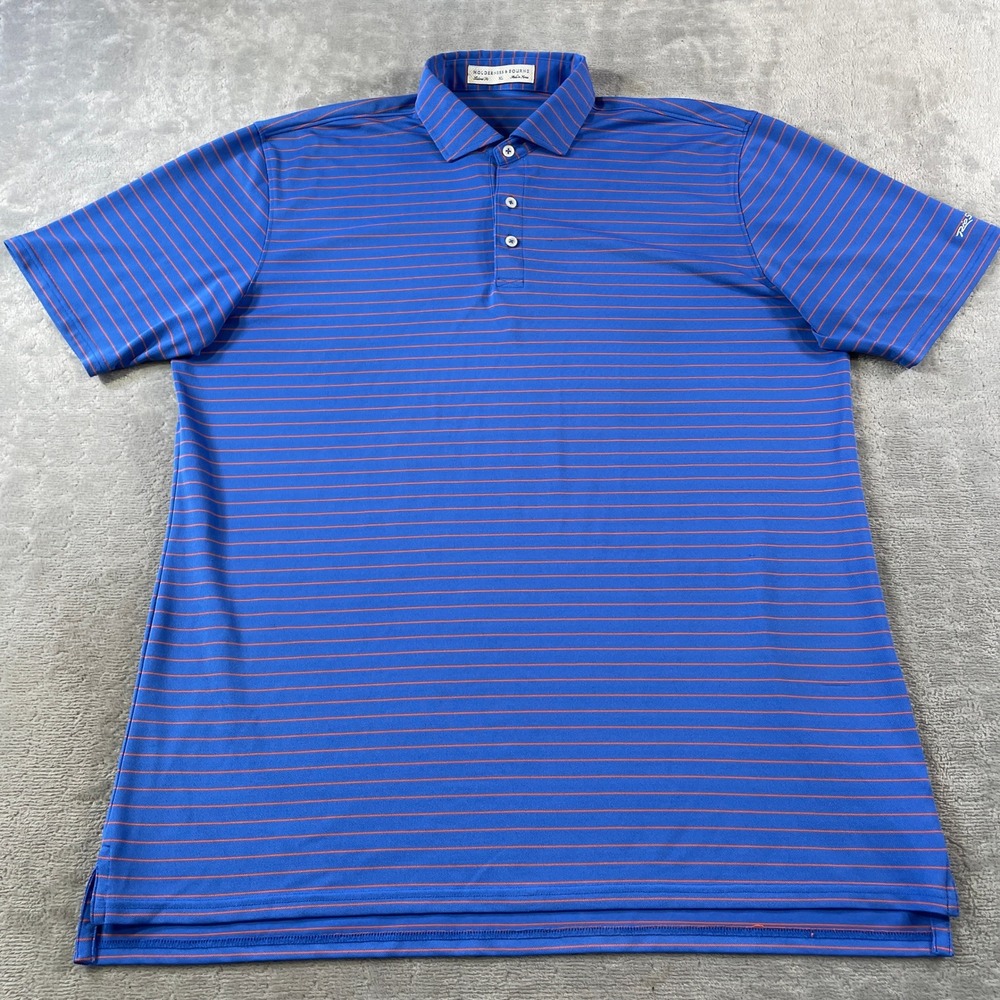 Holderness Bourne Polo Shirt Mens XL Blue Tailored Fit Striped Golf Preppy Light